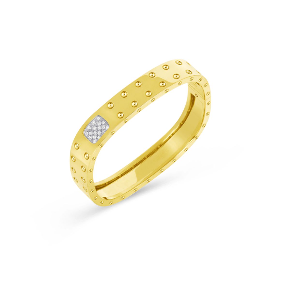 Roberto Coin Pois Moi Yellow Gold 2 Row Square Bangle Bracelet with Diamond Detail