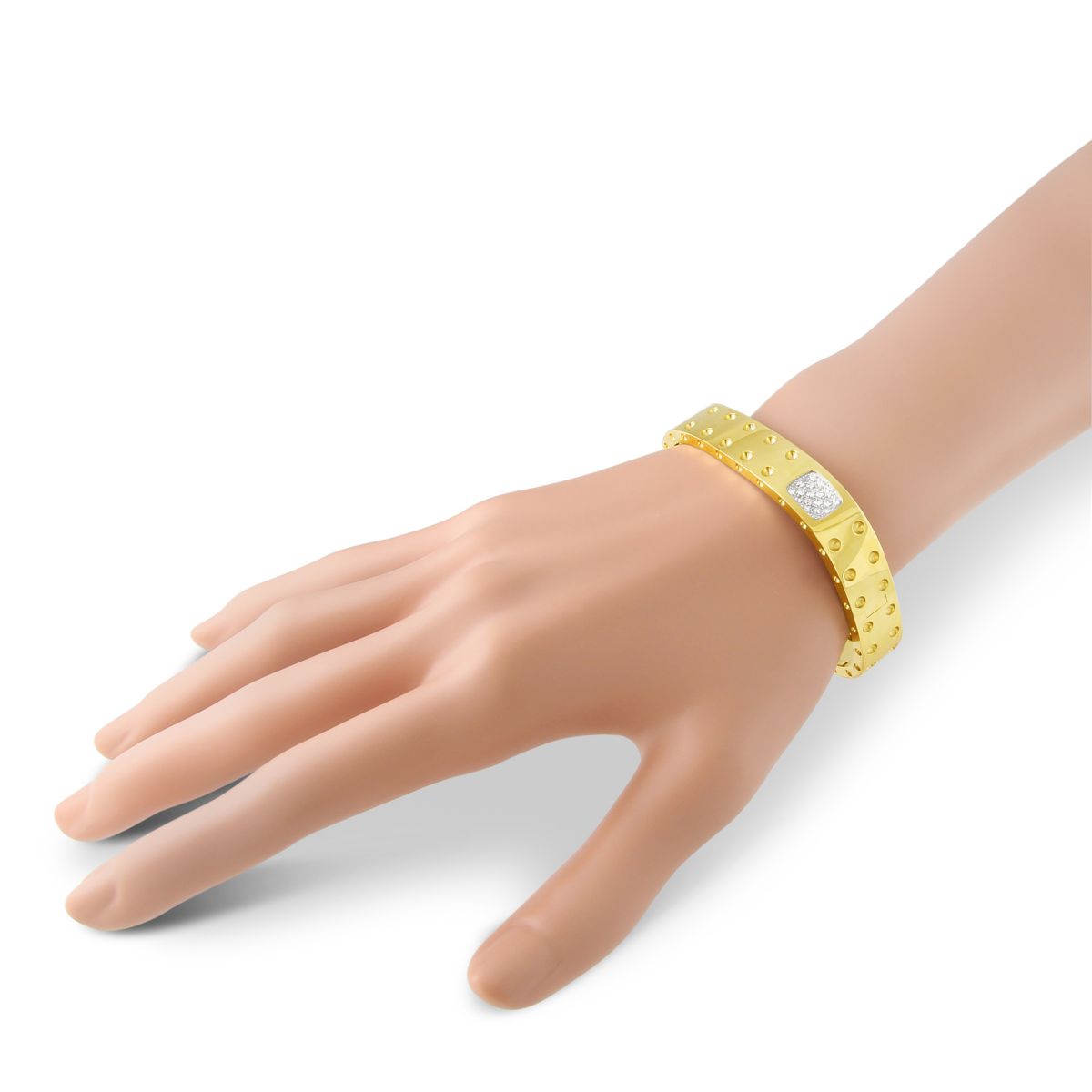 Roberto Coin Pois Moi Yellow Gold 2 Row Square Bangle Bracelet with Diamond Detail
