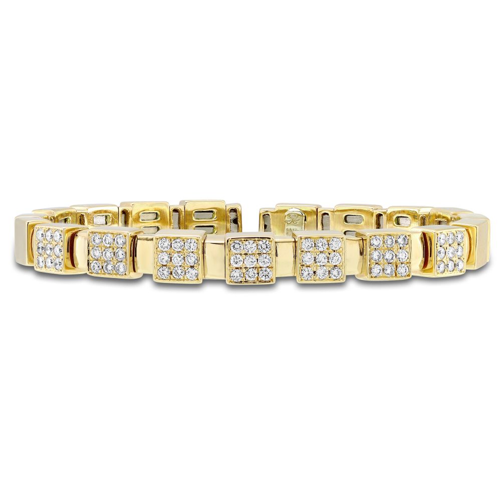 Diamond Square Link Cuff Bracelet in Yellow Gold