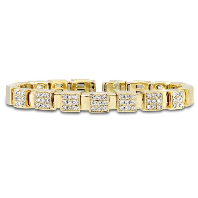 Diamond Square Link Cuff Bracelet in Yellow Gold