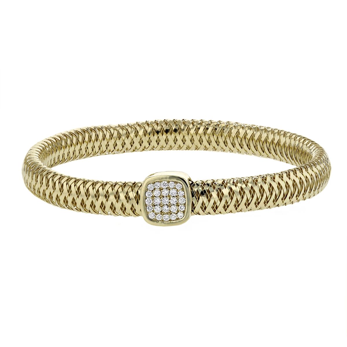 Roberto Coin Primavera Flexible Yellow Gold Bangle Bracelet with Diamond Station