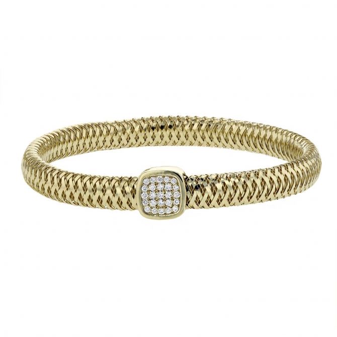 Roberto Coin Primavera Flexible Yellow Gold Bangle Bracelet with Diamond Station