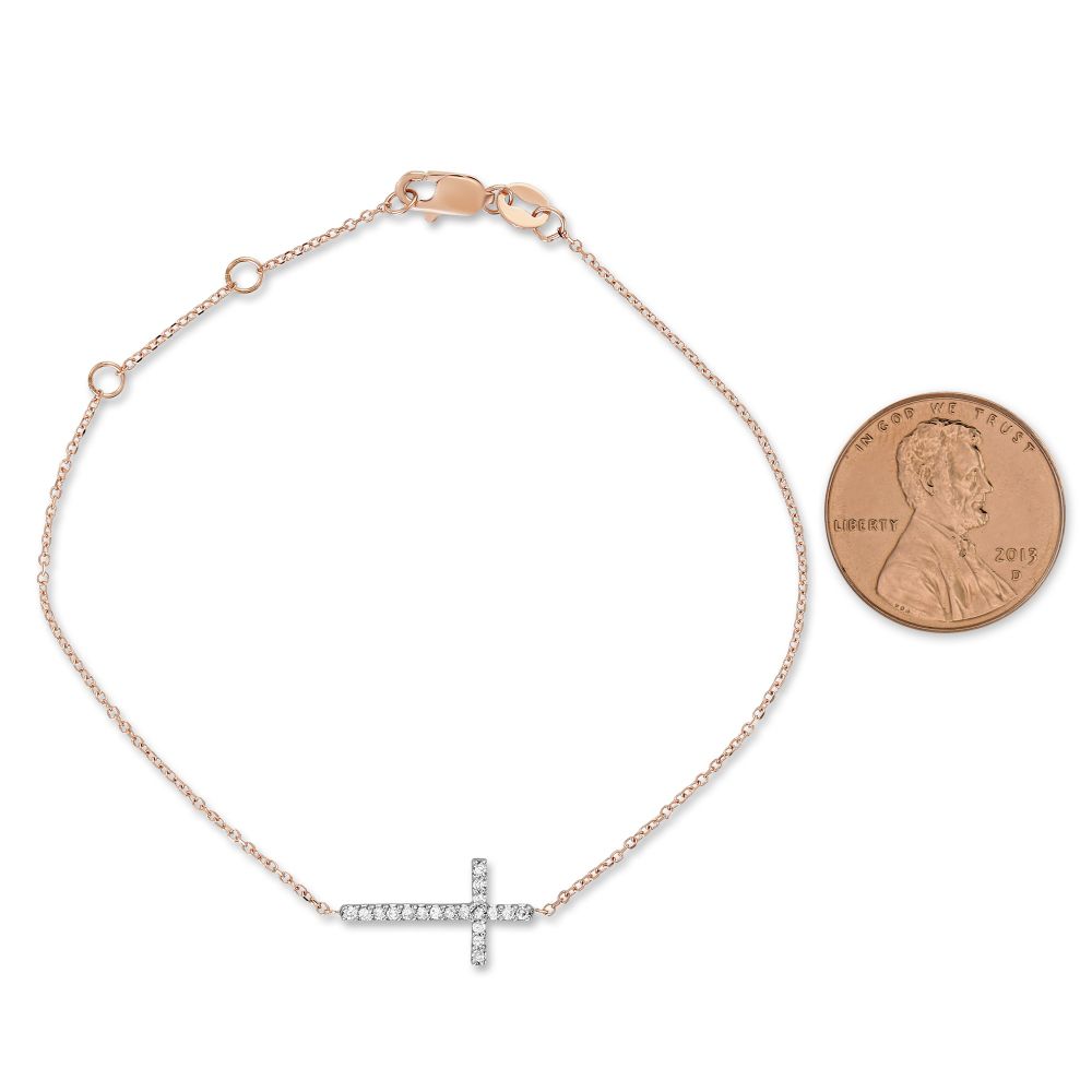 Diamond Sideways Cross Bracelet in Rose Gold