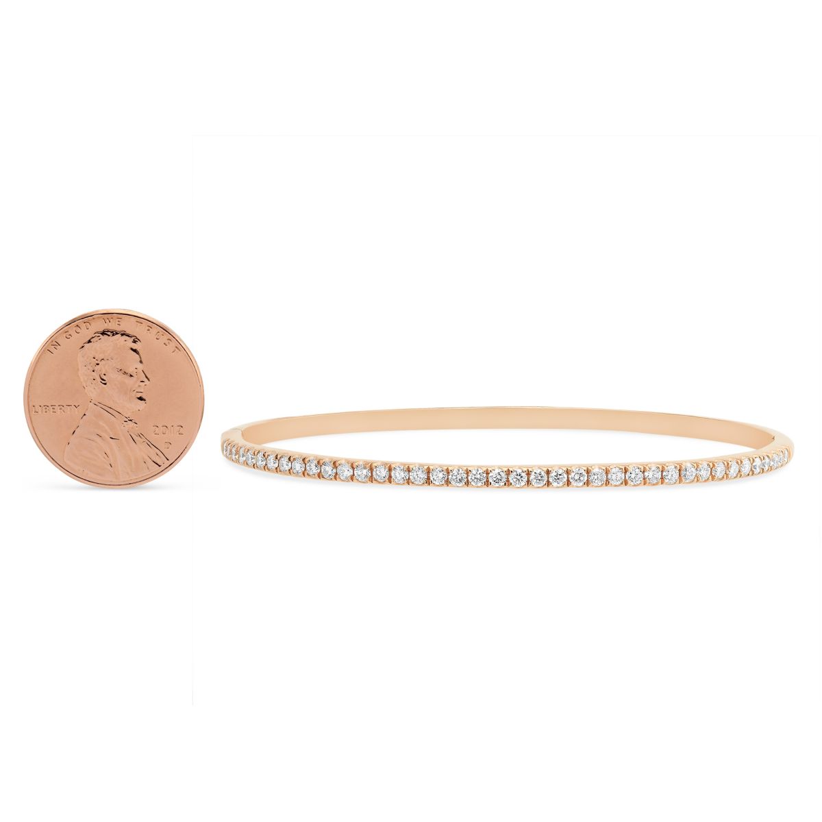 Diamond Slim Oval Bangle Bracelet in 18K Rose Gold