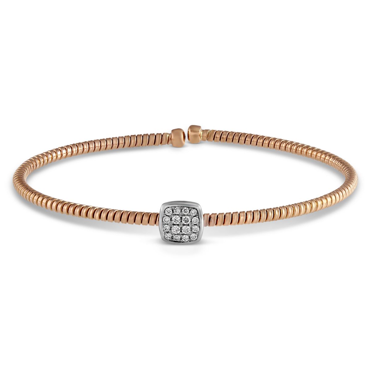 Pave Diamond Square Station Cuff Bracelet in Rose Gold