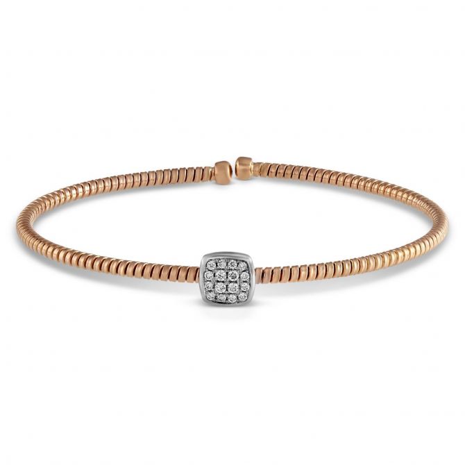 Pave Diamond Square Station Cuff Bracelet in Rose Gold