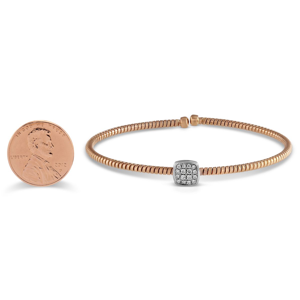 Pave Diamond Square Station Cuff Bracelet in Rose Gold