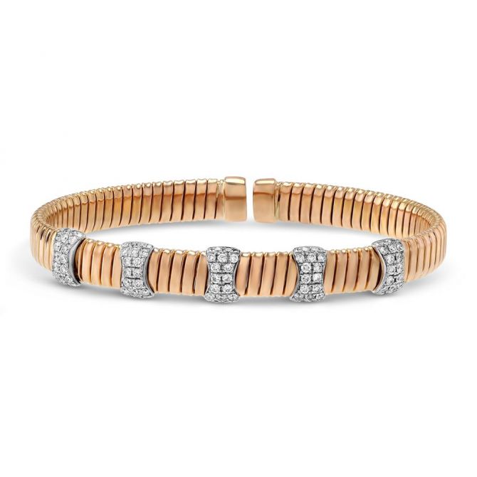 18K Rose Gold Diamond Station Cuff Bracelet