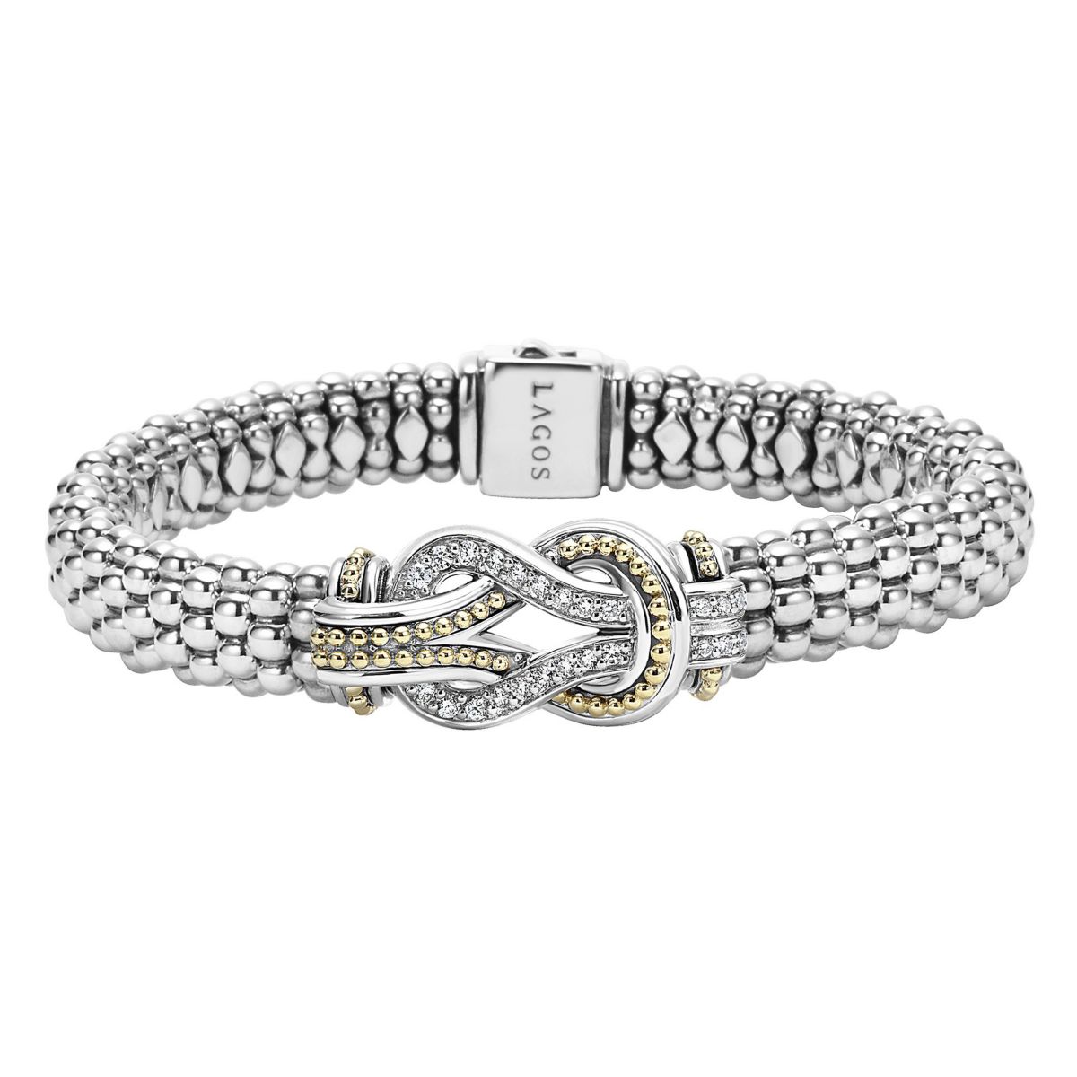 LAGOS Sterling Silver & 18K Yellow Gold Diamond Newport Caviar Knot Bracelet, 7