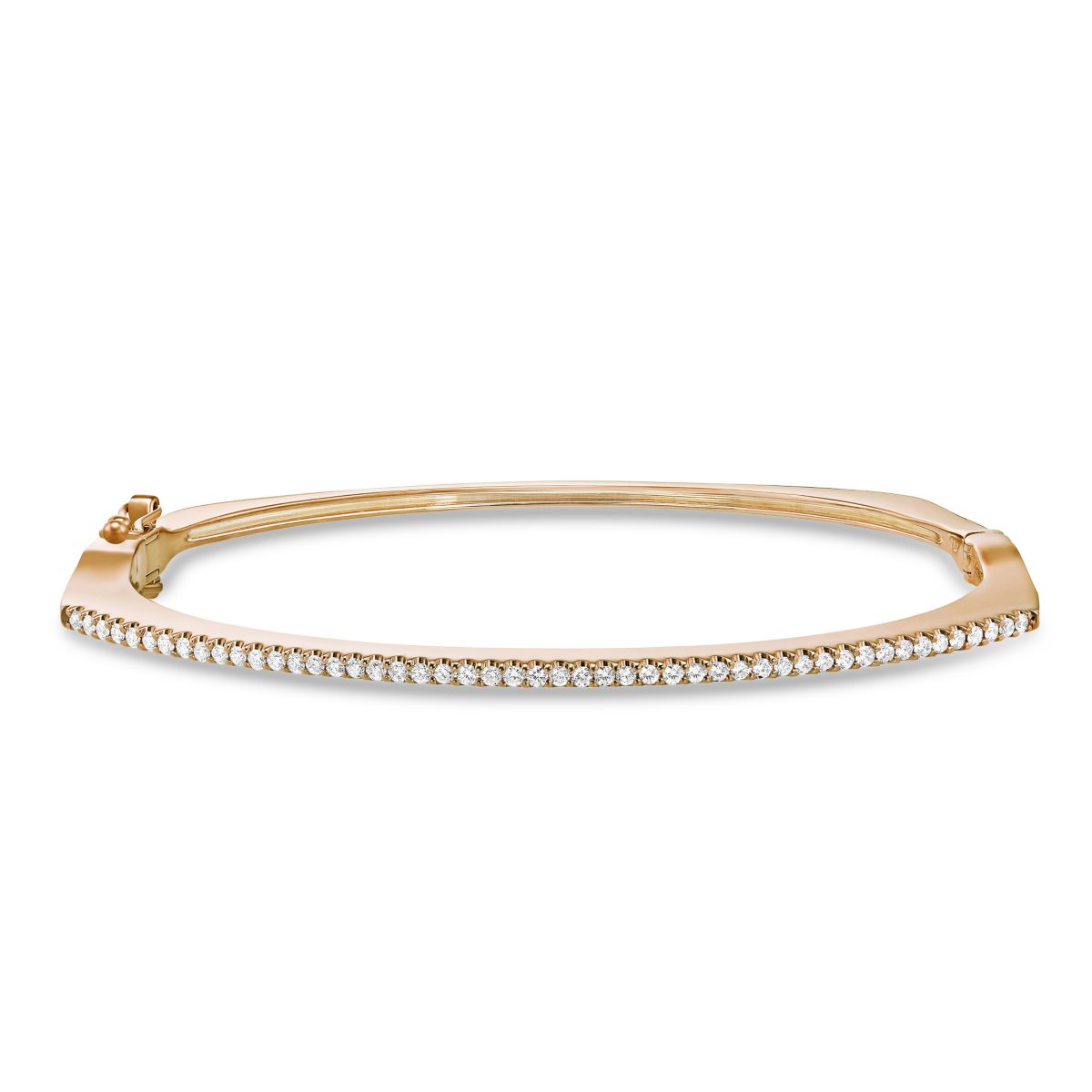 14K Rose Gold Straight Line Italian Prong Diamond Bangle Bracelet