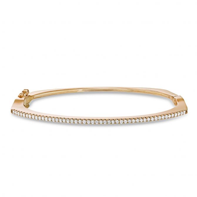 14K Rose Gold Straight Line Italian Prong Diamond Bangle Bracelet