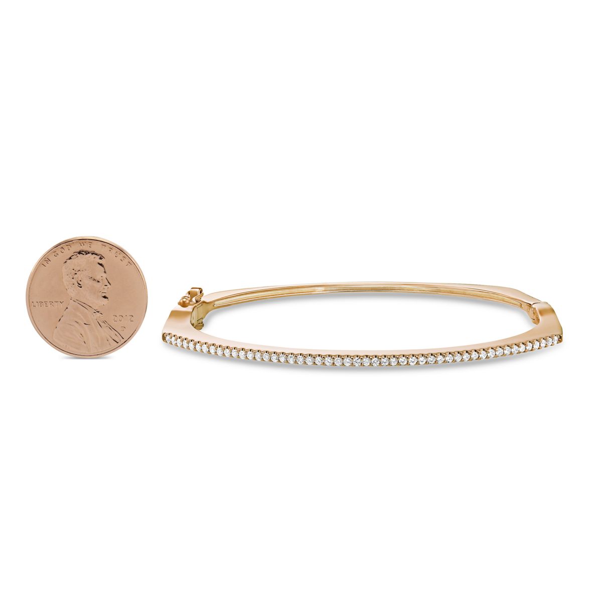 14K Rose Gold Straight Line Italian Prong Diamond Bangle Bracelet