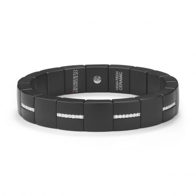 Roberto Demeglio 18K White Gold & Matte Black Ceramic Diamond Domino Stretch Bracelet