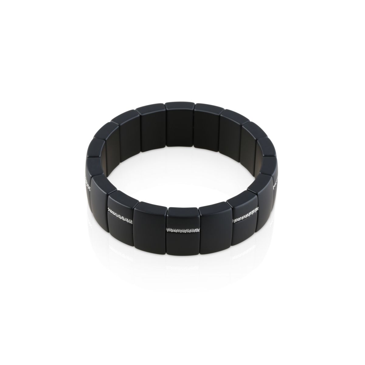 Roberto Demeglio 18K White Gold & Matte Black Ceramic Diamond Domino Stretch Bracelet