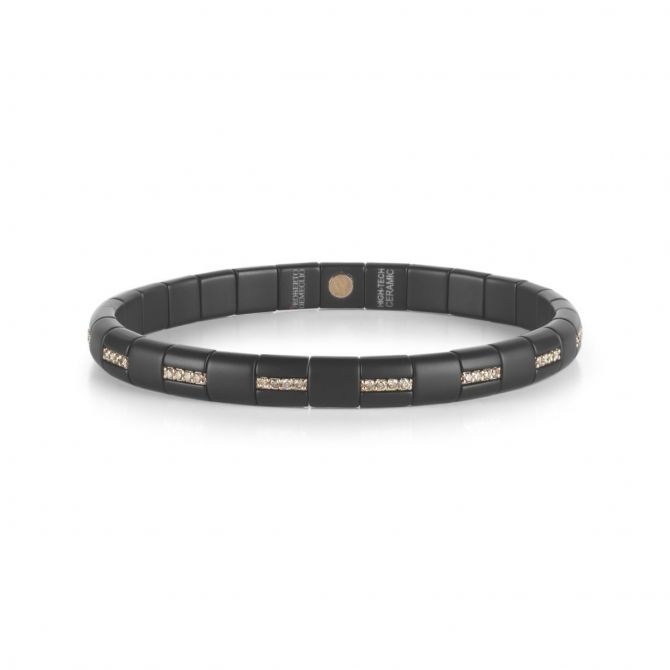 Roberto Demeglio 18K Rose Gold & Black Ceramic Brown Diamond Stretch Bracelet