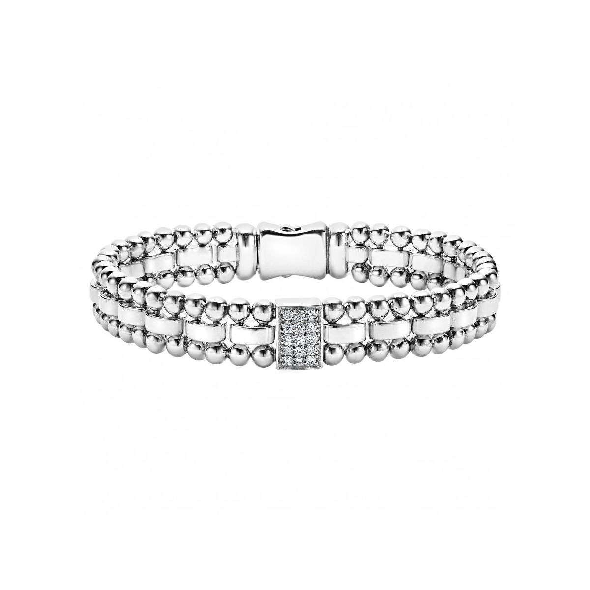 LAGOS Sterling Silver Caviar Spark Diamond Rectangular Station Bracelet