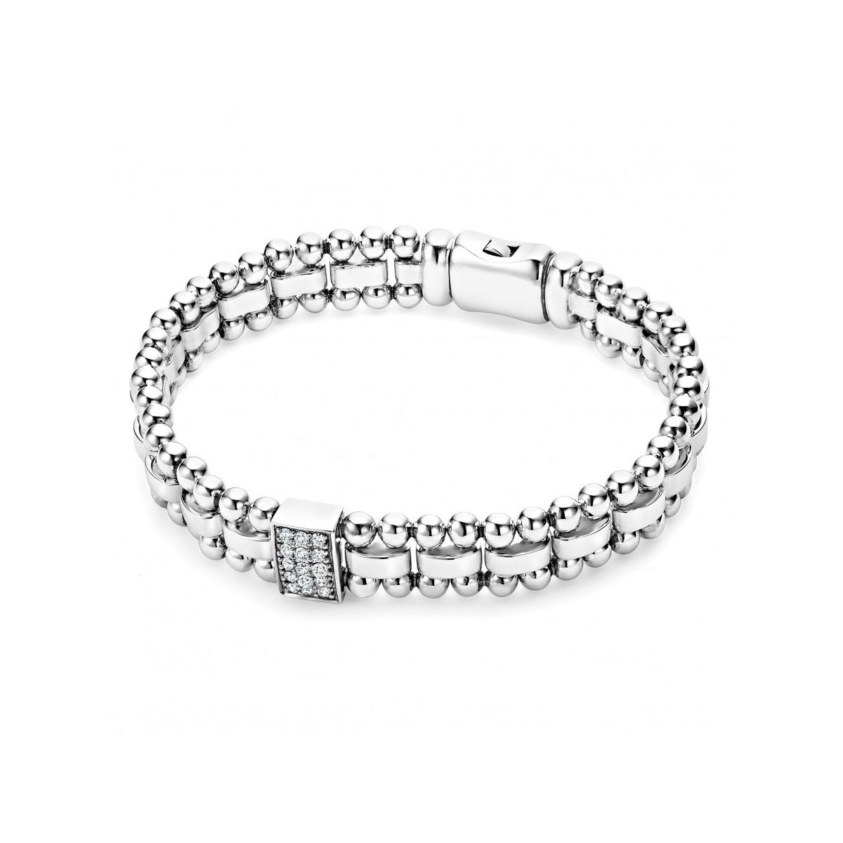 LAGOS Sterling Silver Caviar Spark Diamond Rectangular Station Bracelet