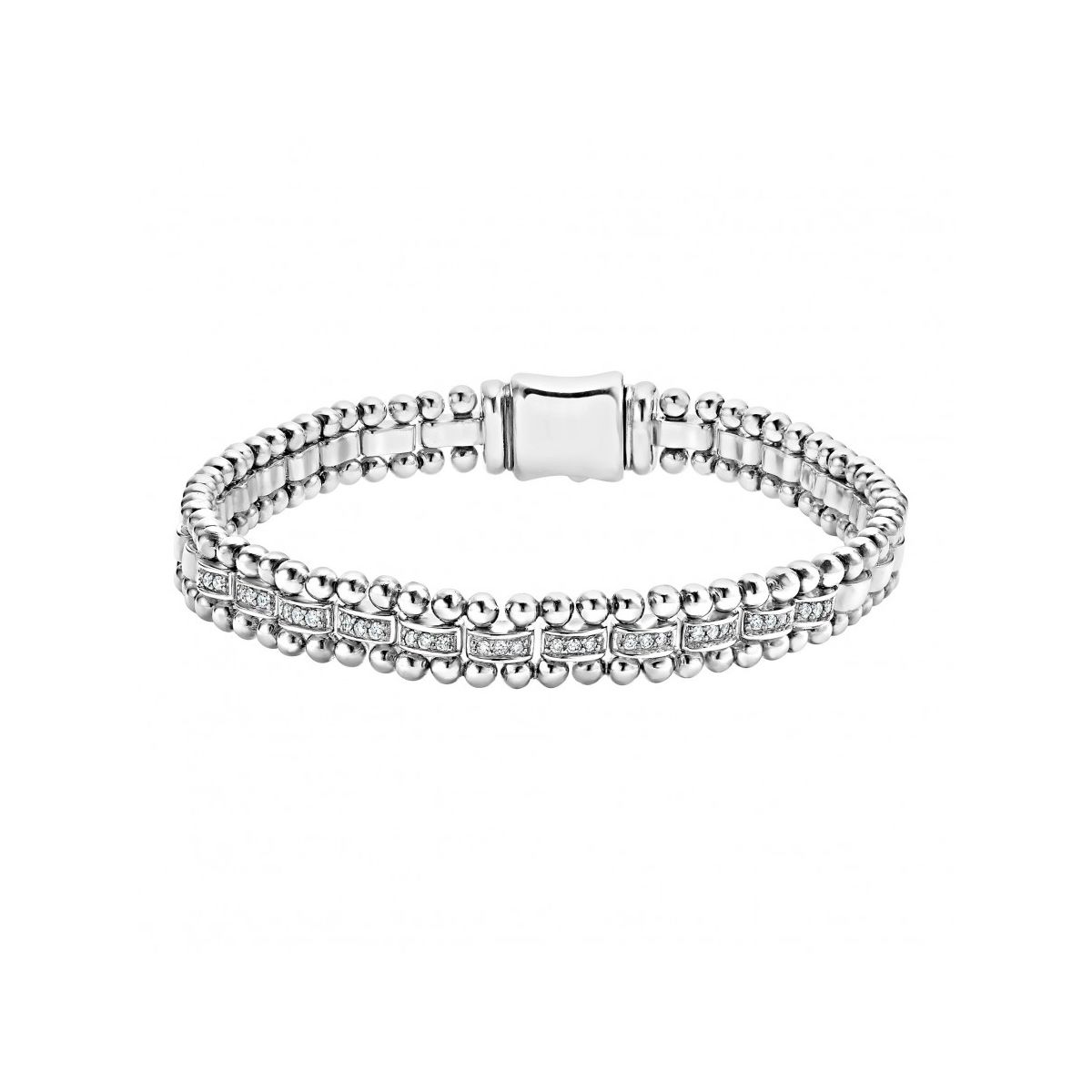 LAGOS Sterling Silver Caviar Spark Petite Diamond Pavé Station Link Bracelet