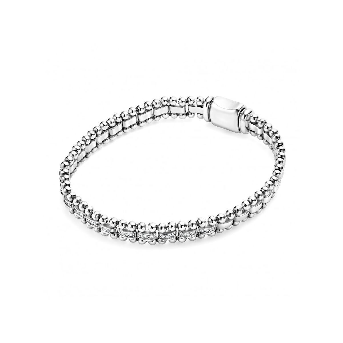 LAGOS Sterling Silver Caviar Spark Petite Diamond Pavé Station Link Bracelet