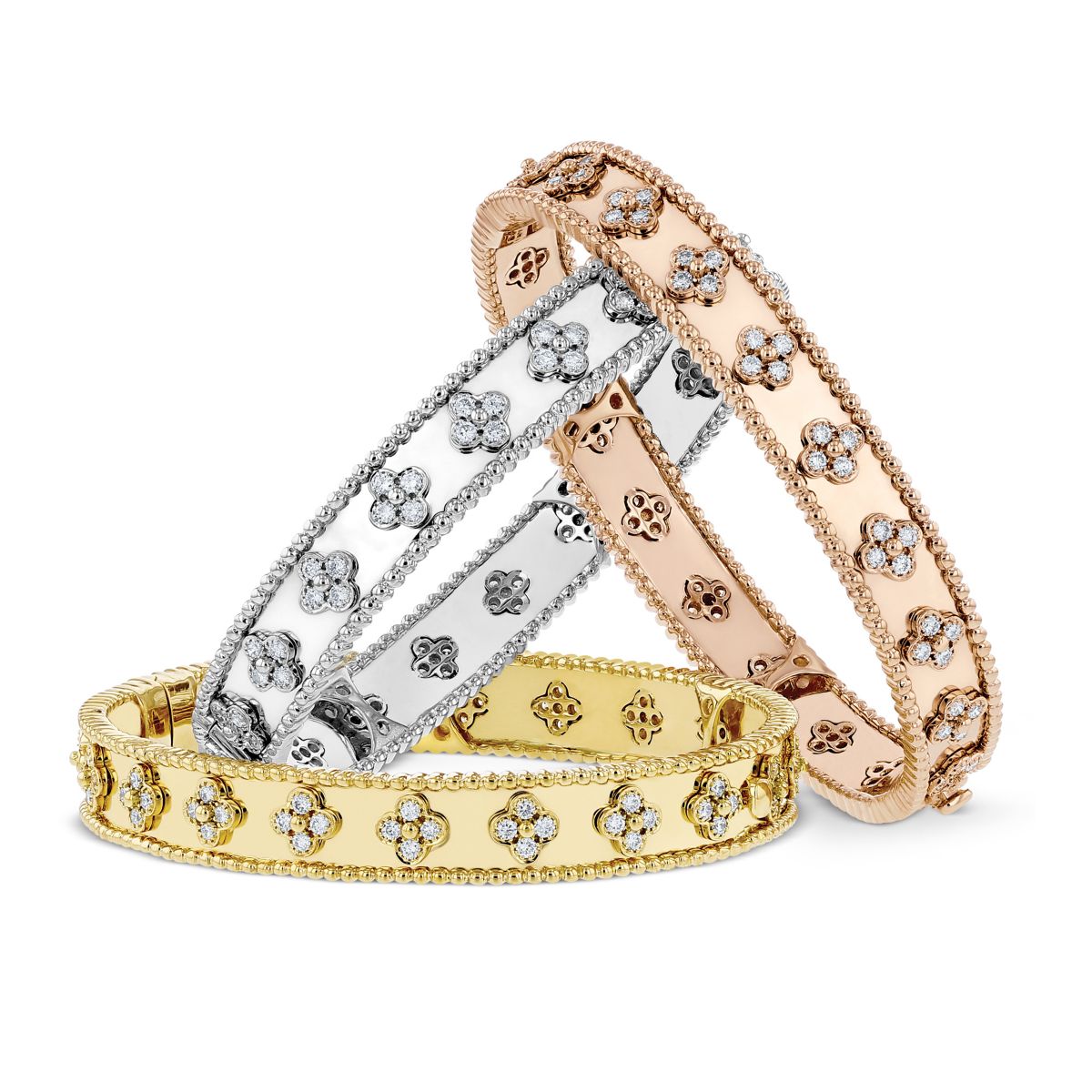Diamond Floral Bangle Bracelet in Rose Gold