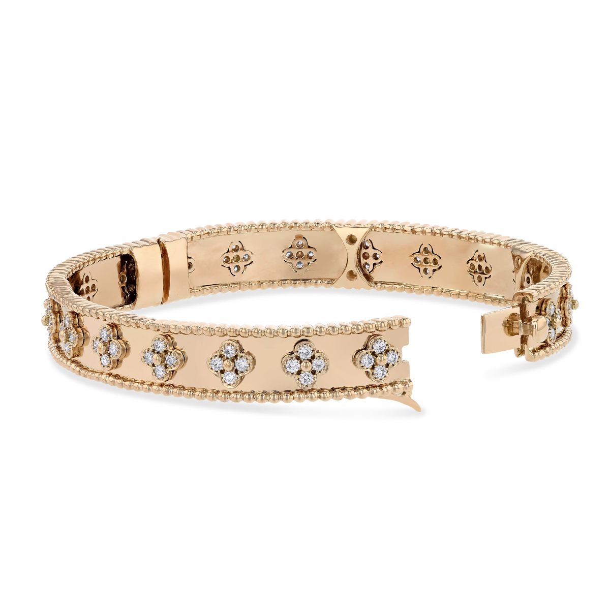 Diamond Floral Bangle Bracelet in Rose Gold