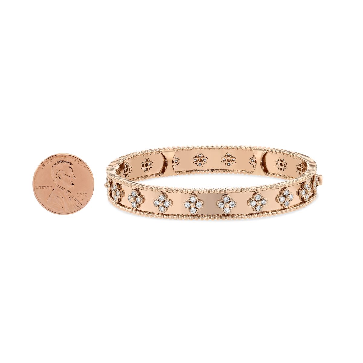 Diamond Floral Bangle Bracelet in Rose Gold