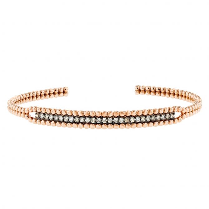 18K Rose Gold Brown Diamond Open Cuff Beaded Bracelet