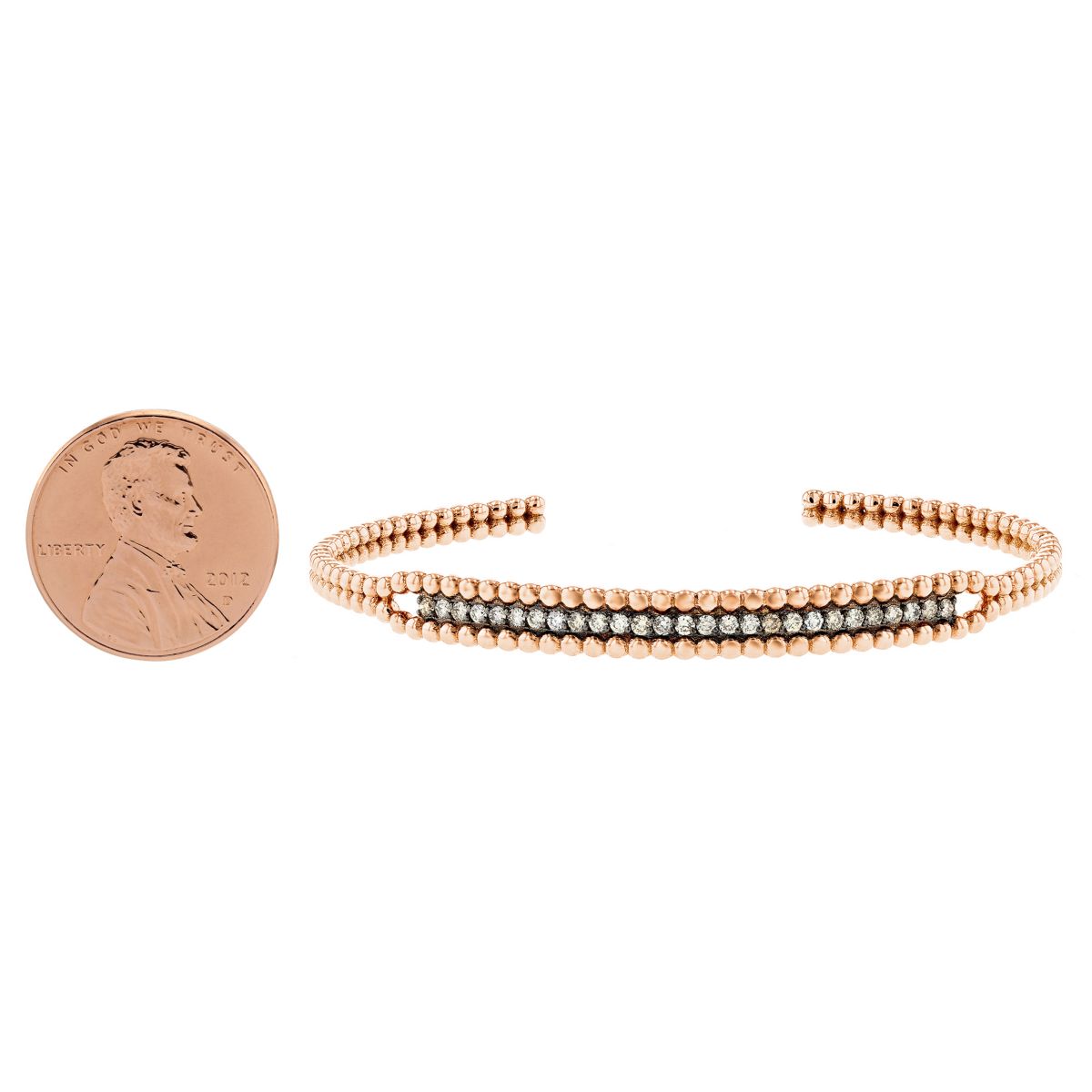 18K Rose Gold Brown Diamond Open Cuff Beaded Bracelet