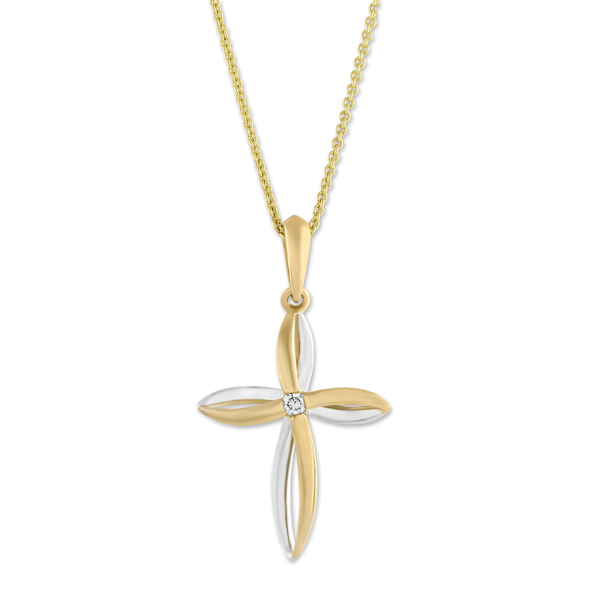 Yellow & White Gold Cross Pendant Necklace with Single Diamond | Borsheims