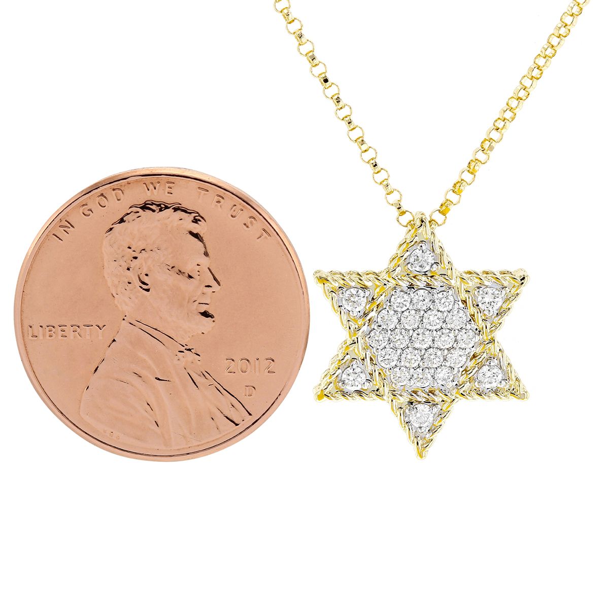 Roberto Coin Yellow Gold Star of David with Diamonds Necklace from the Princess Collection