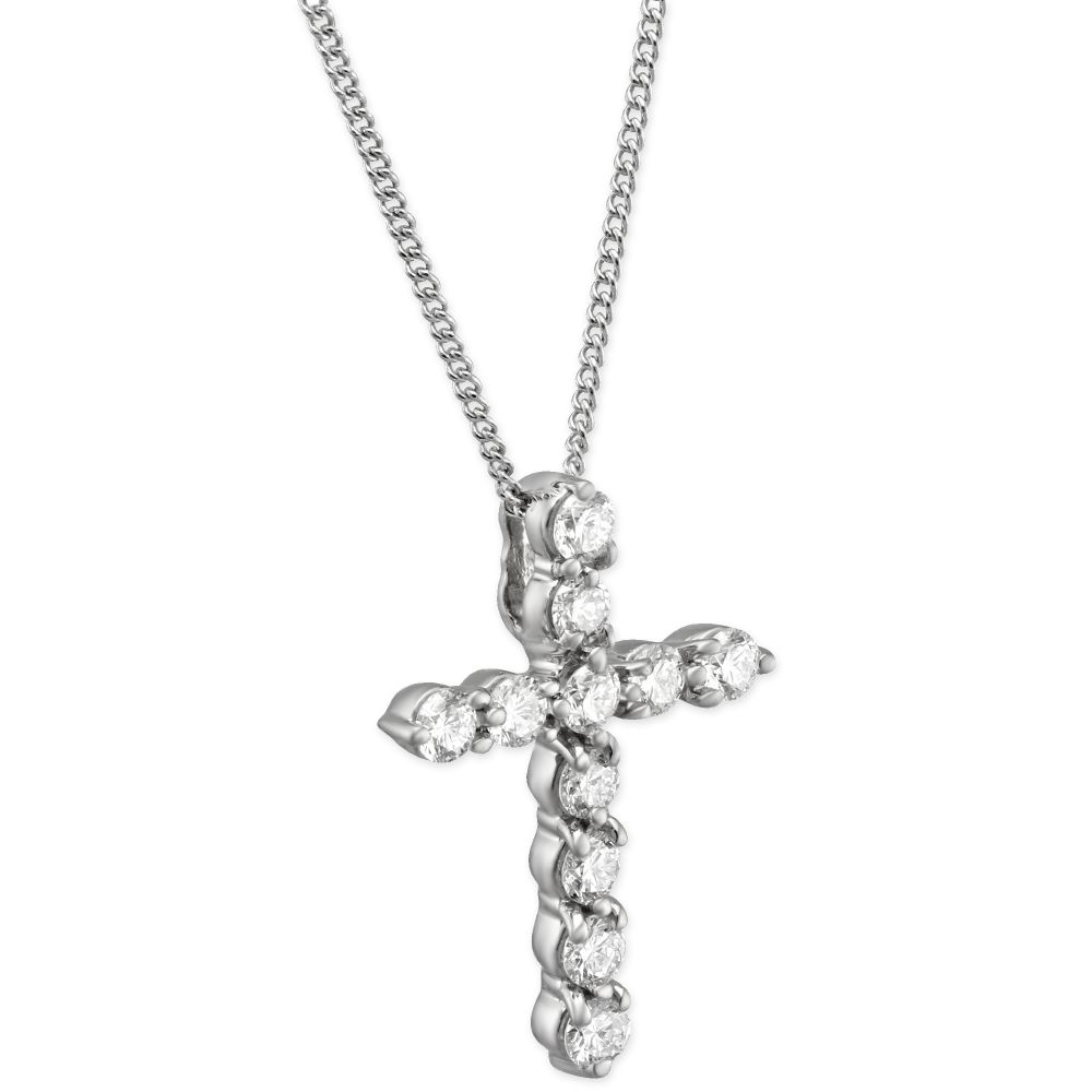 White Gold & Diamond Cross Pendant Necklace, 0.50 cttw