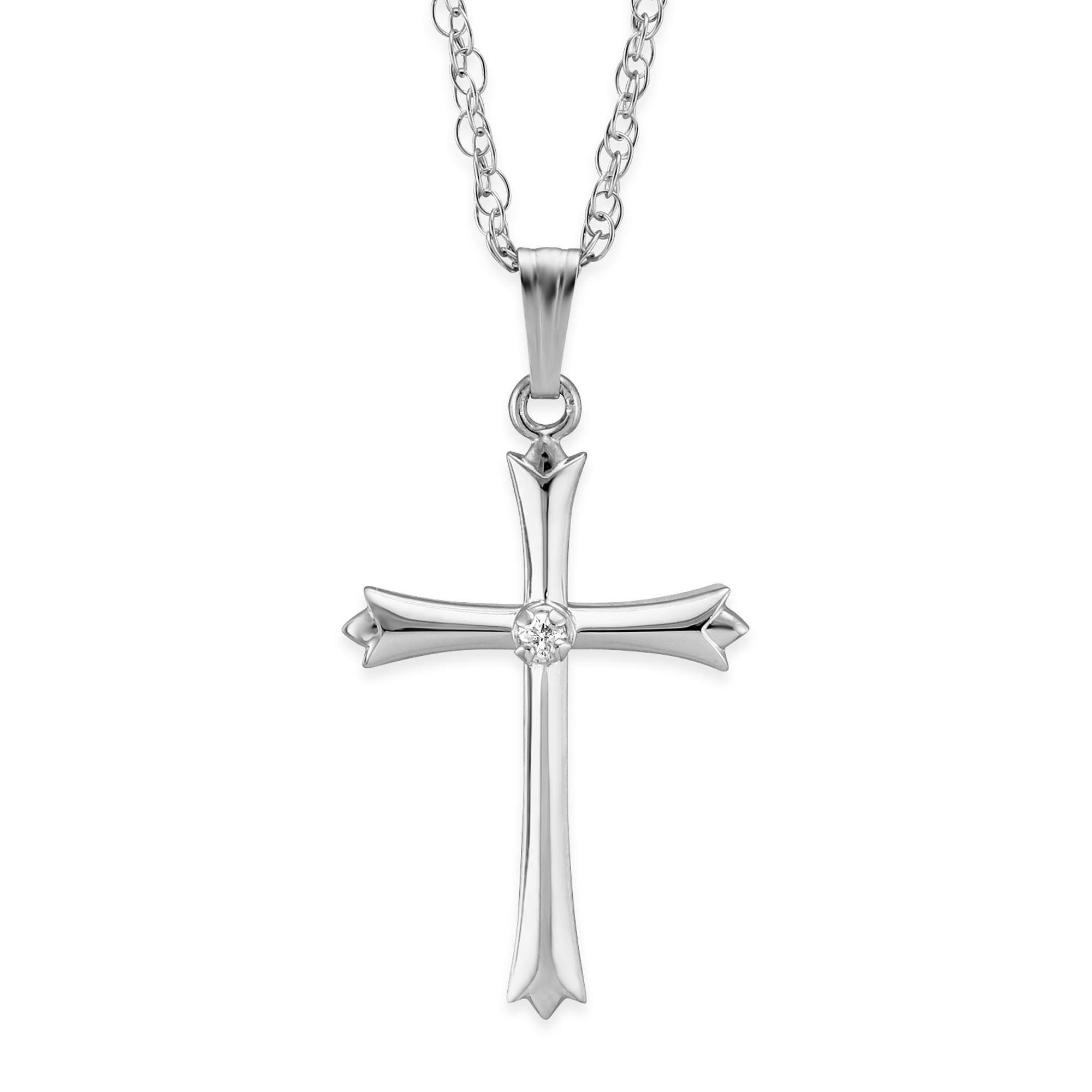 Diamond Cross Necklace in White Gold, 0.01 cttw | Borsheims