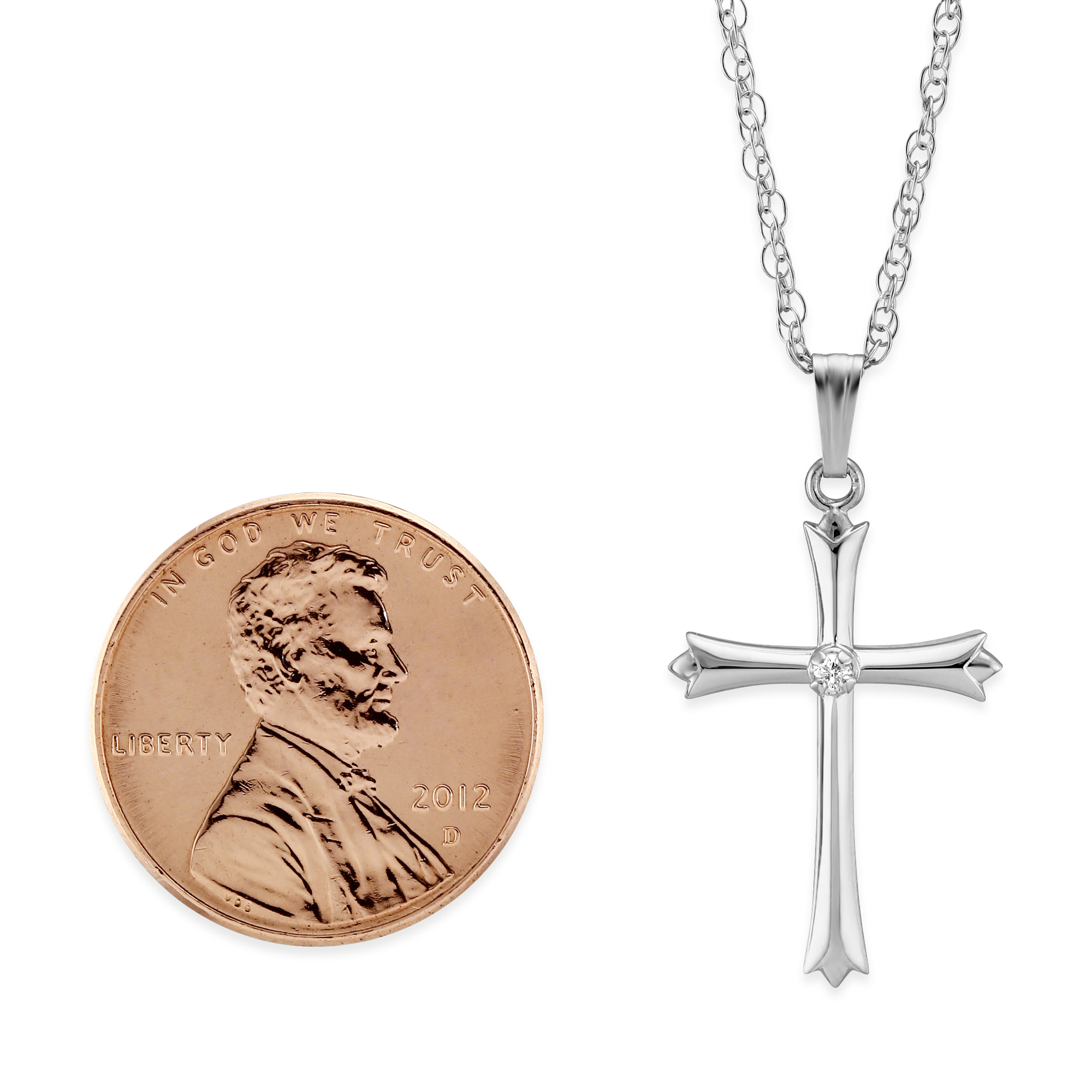 Diamond Cross Necklace in White Gold, 0.01 cttw