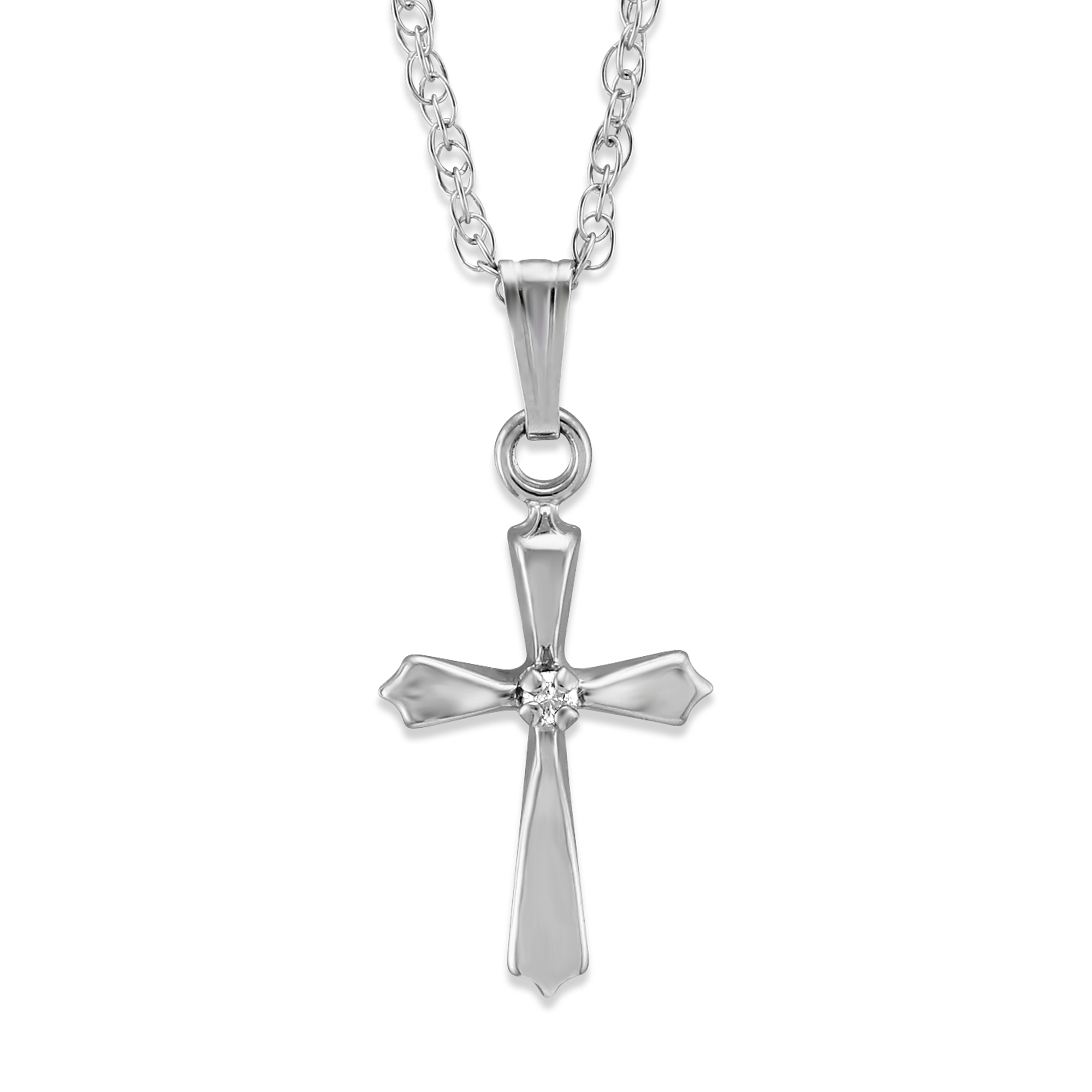 14K White Gold Petite Diamond Cross Pendant, 0.01ct | Borsheims