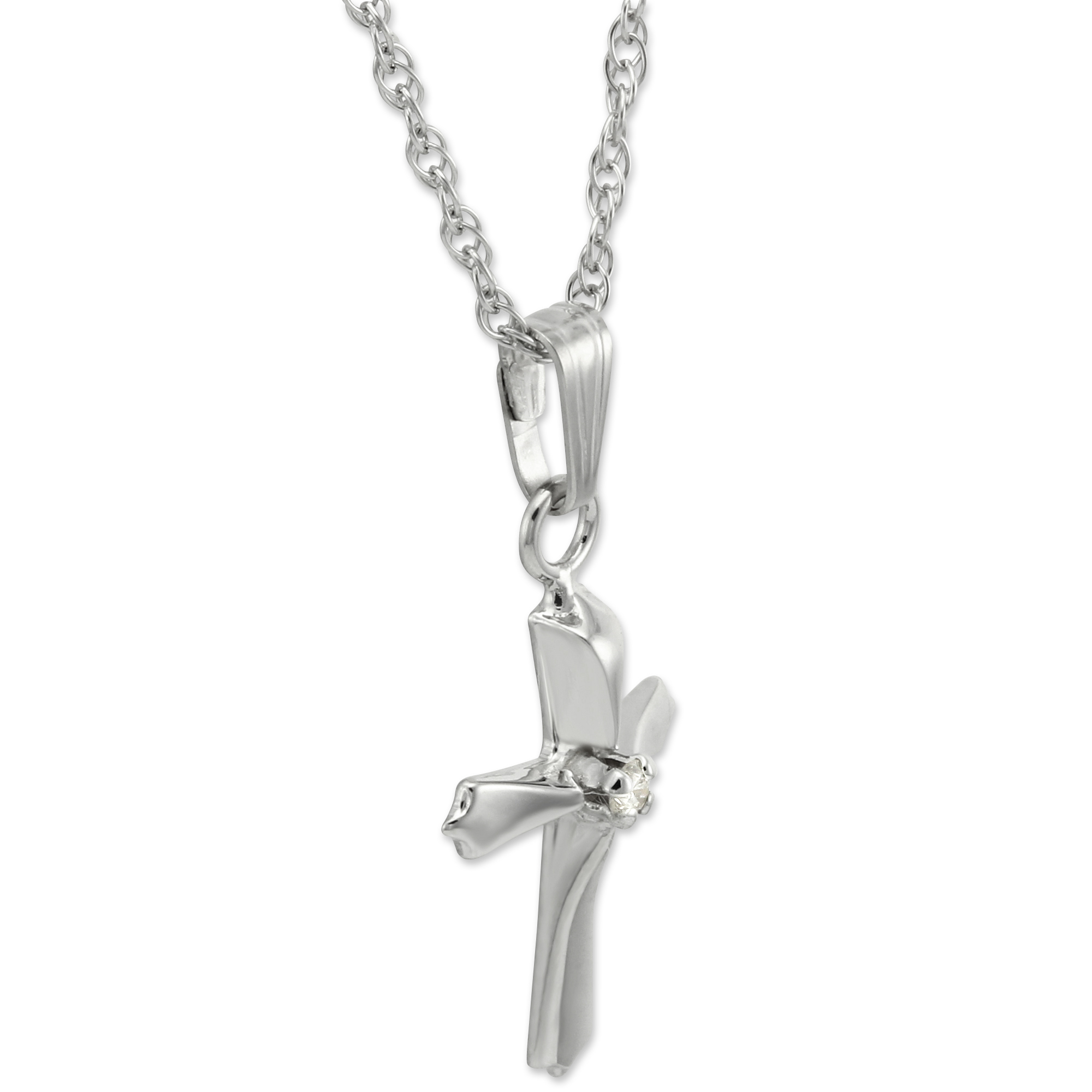 White Gold & Diamond Cross Pendant Necklace, 0.01 cttw