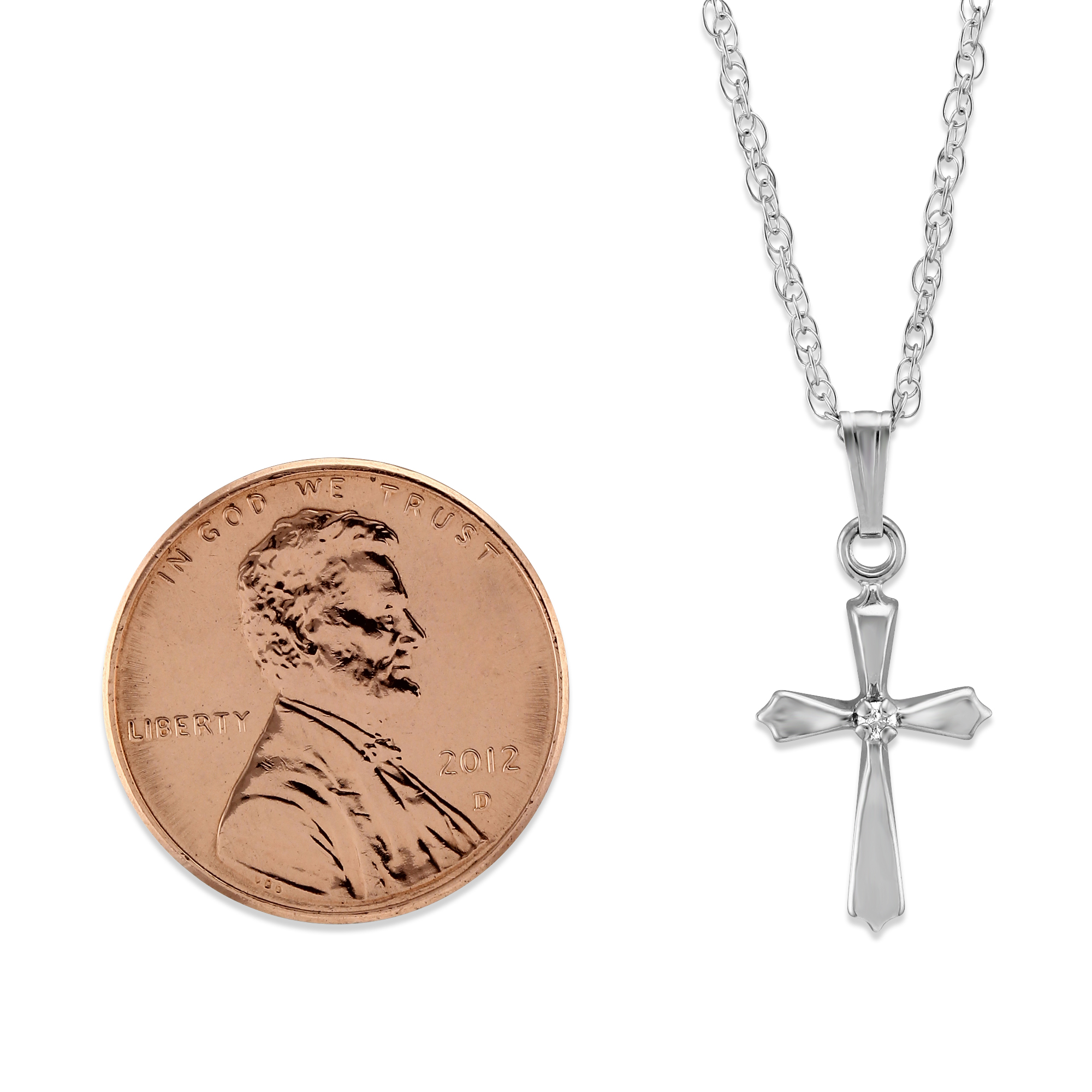 White Gold & Diamond Cross Pendant Necklace, 0.01 cttw