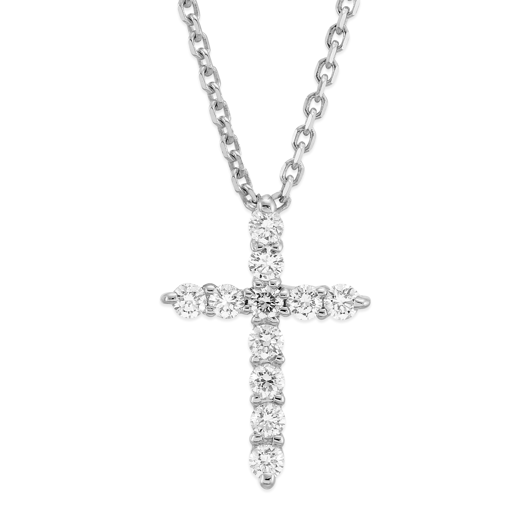 Diamond Cross Necklace in White Gold, 0.25 cttw