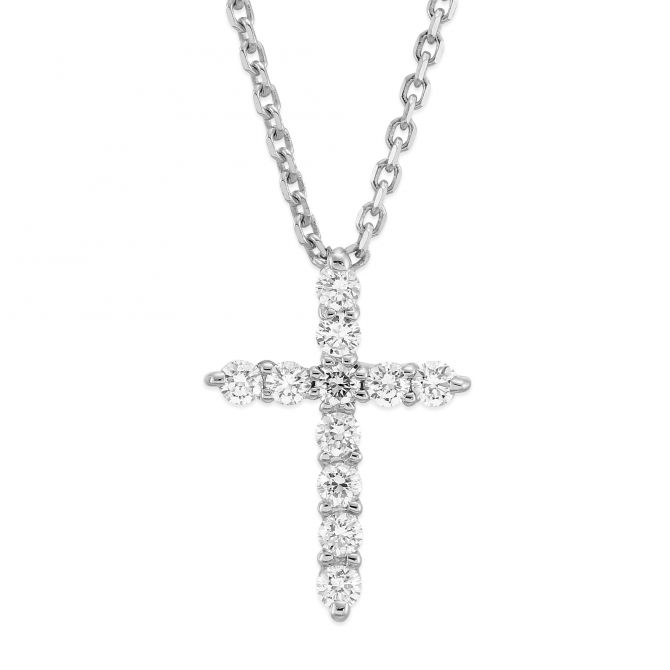 Diamond Cross Necklace in White Gold, 0.25 cttw