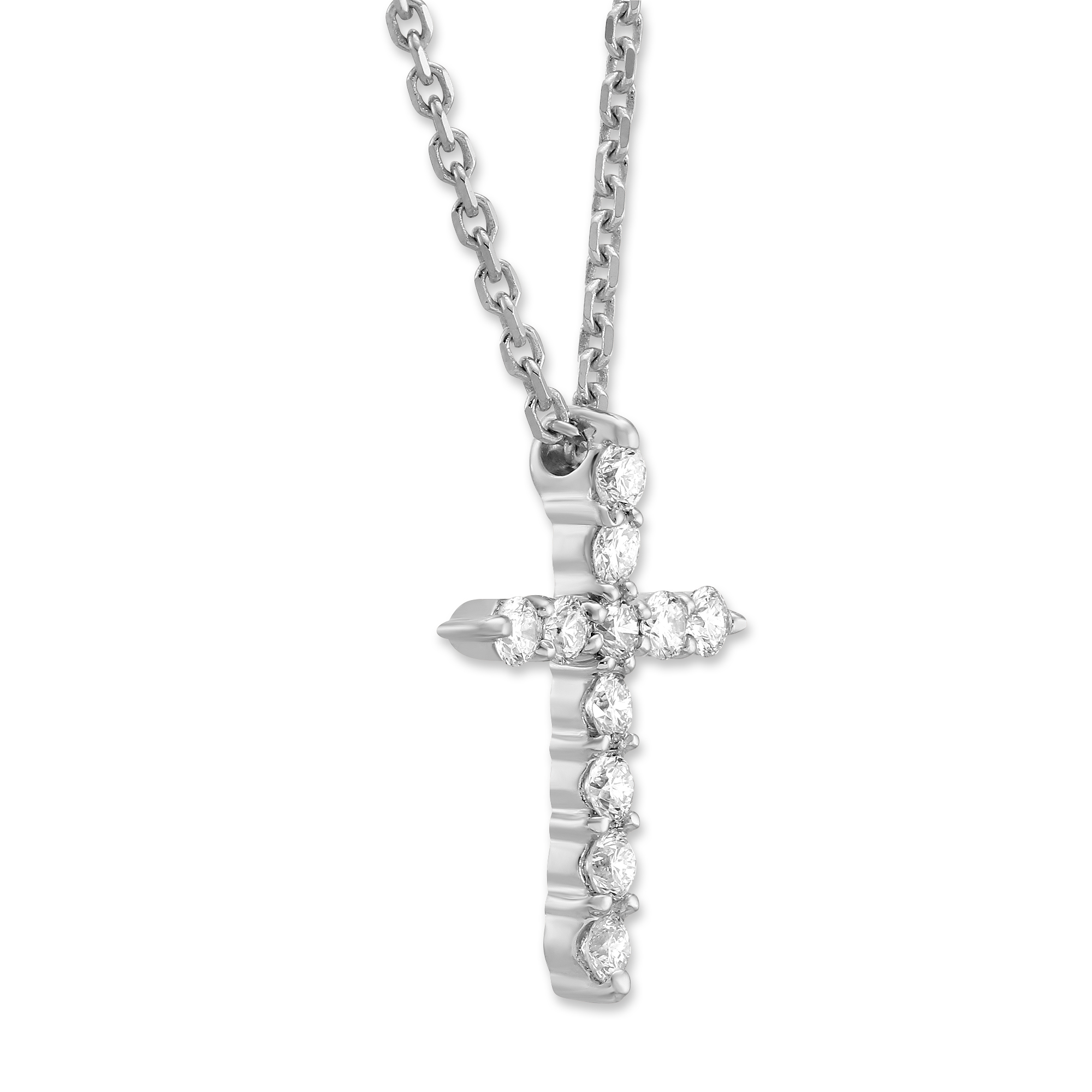 Diamond Cross Necklace in White Gold, 0.25 cttw