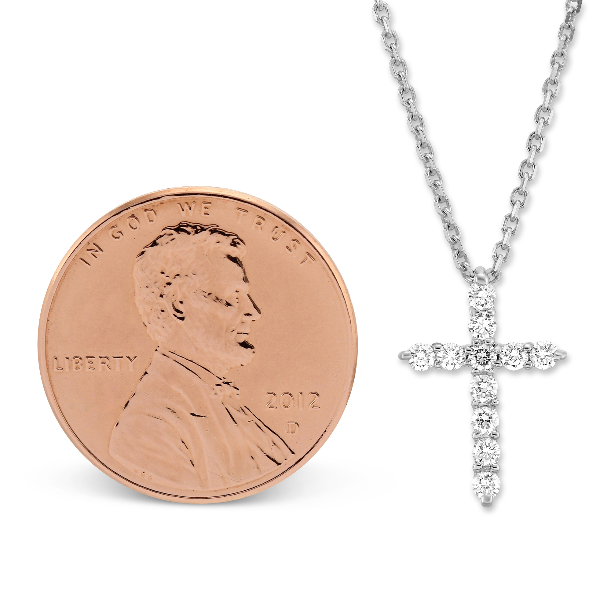 Diamond Cross Necklace in White Gold, 0.25 cttw