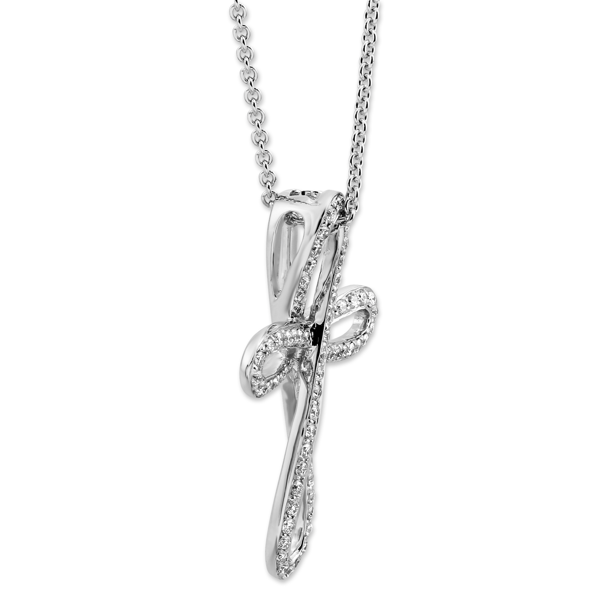 Diamond Open Cross Pendant Necklace in White Gold