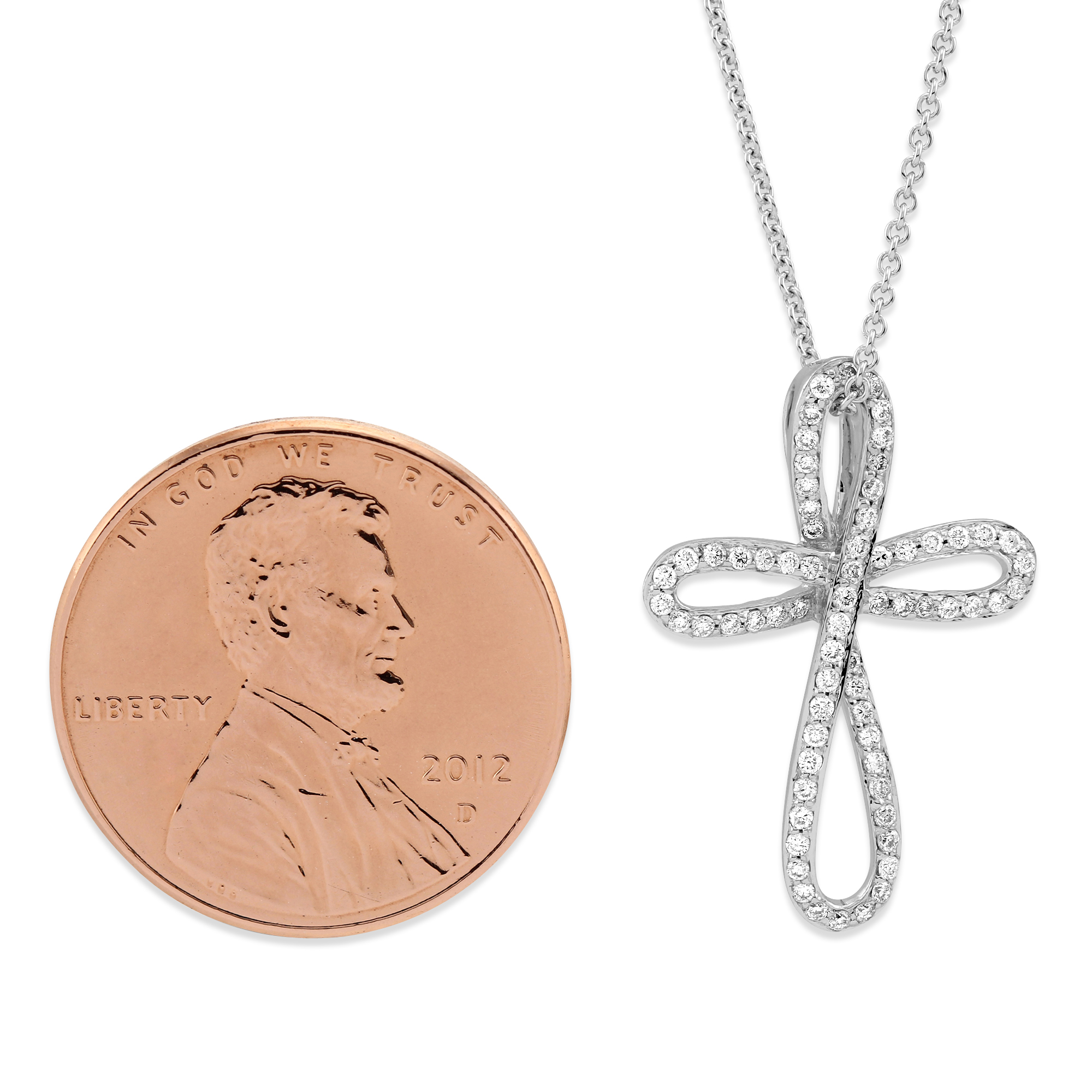 Diamond Open Cross Pendant Necklace in White Gold