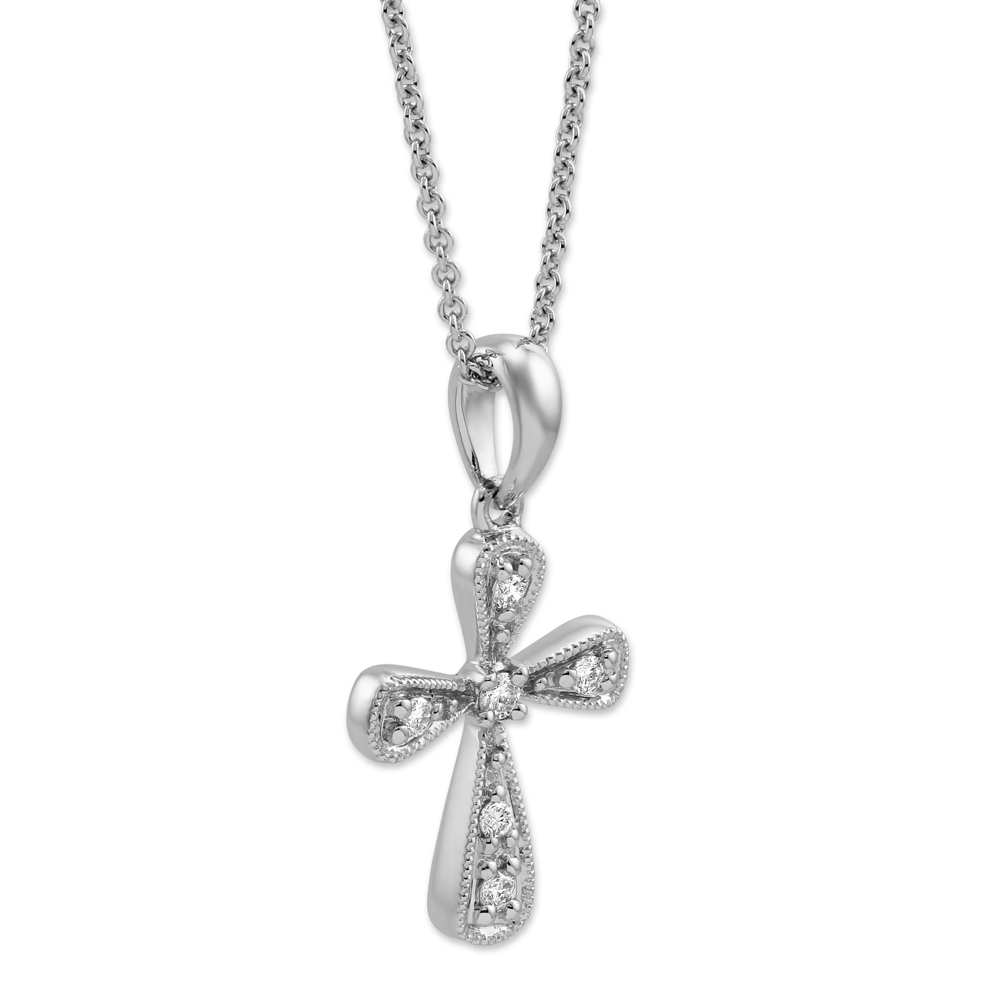 White Gold & Diamond Cross Pendant Necklace, 0.07 cttw