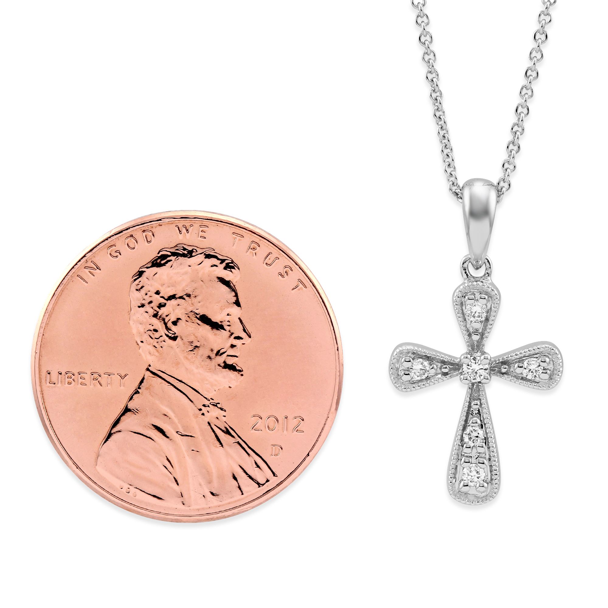 White Gold & Diamond Cross Pendant Necklace, 0.07 cttw