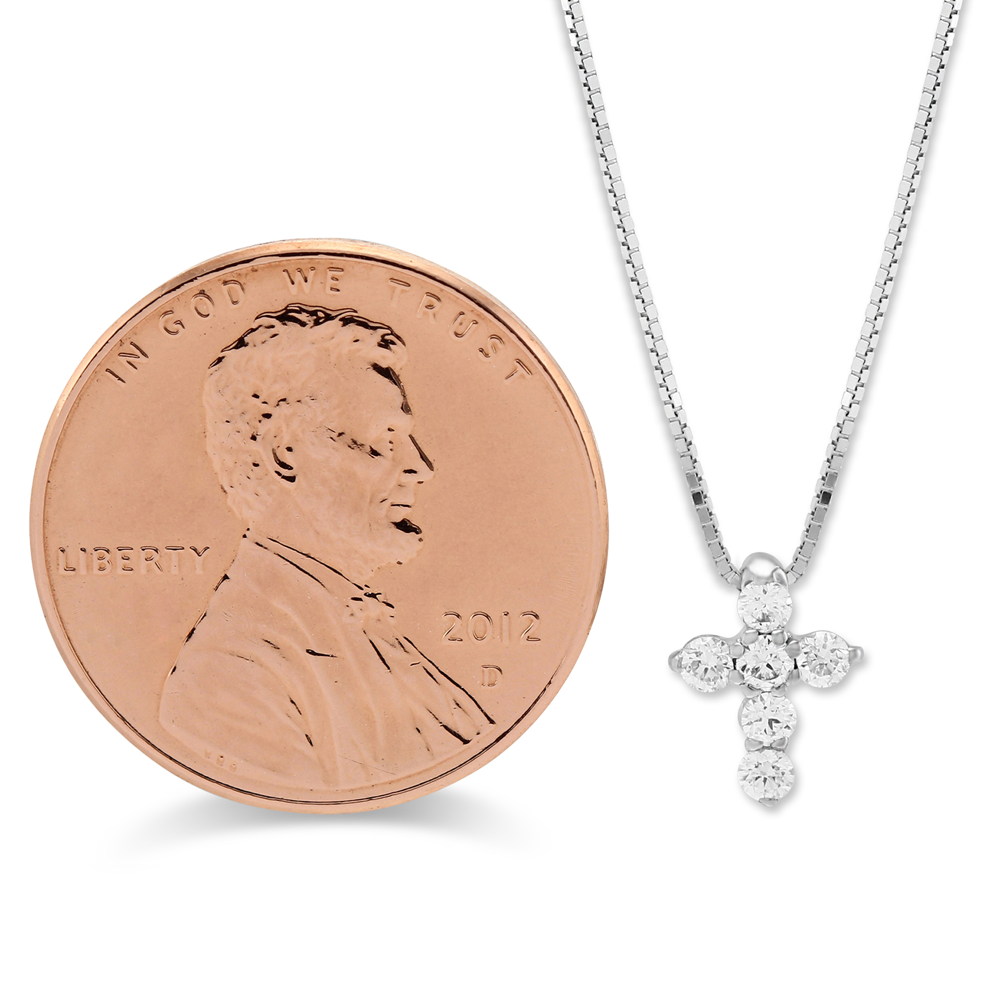 Diamond Cross Necklace in White Gold, 0.15 cttw