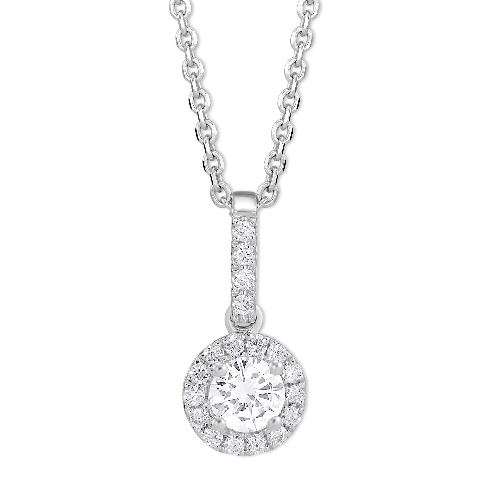 Diamond Halo Pendant Necklace in White Gold