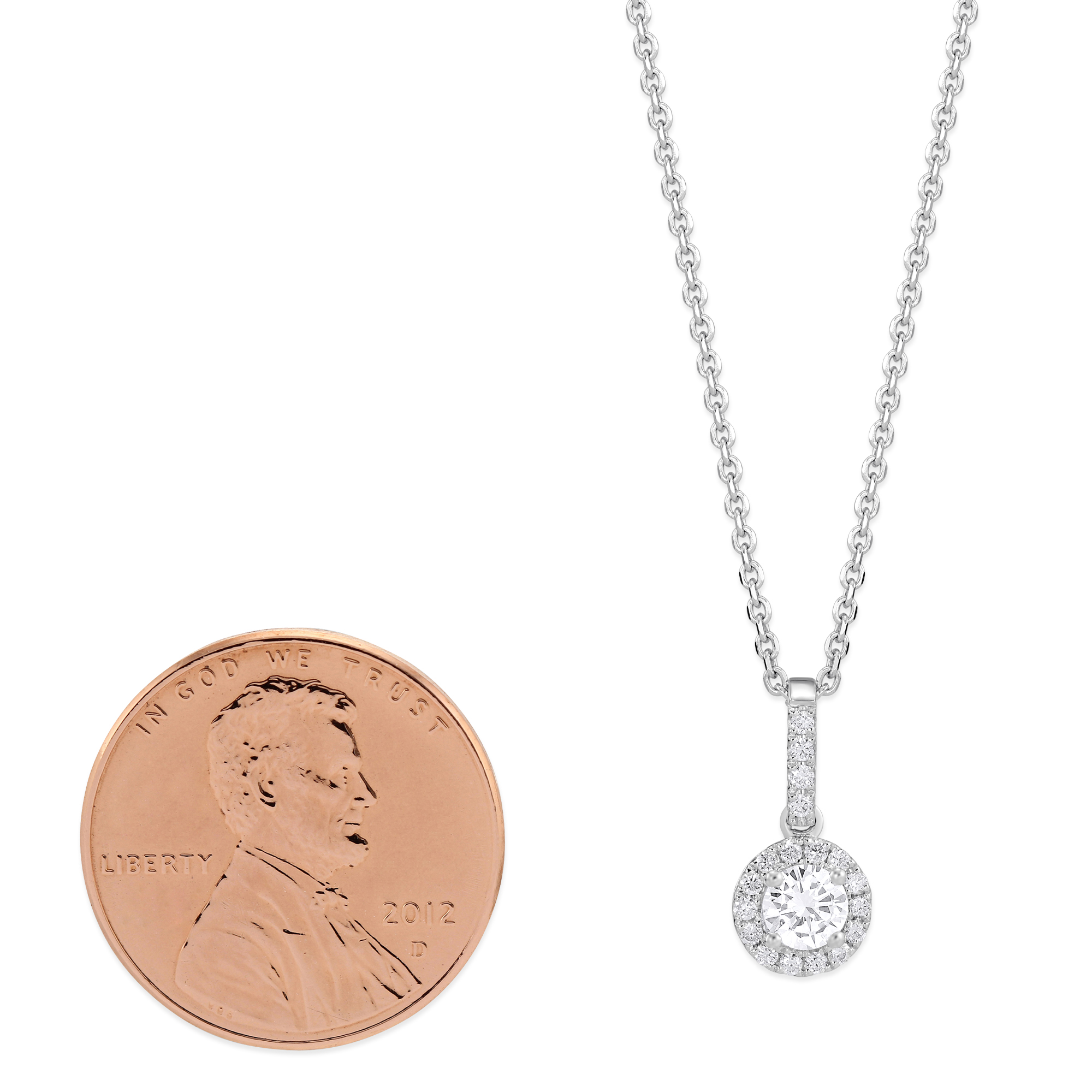 Diamond Halo Pendant Necklace in White Gold