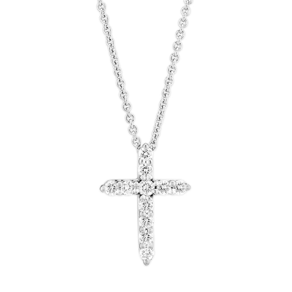 Diamond Cross Necklace in White Gold, 0.14 cttw
