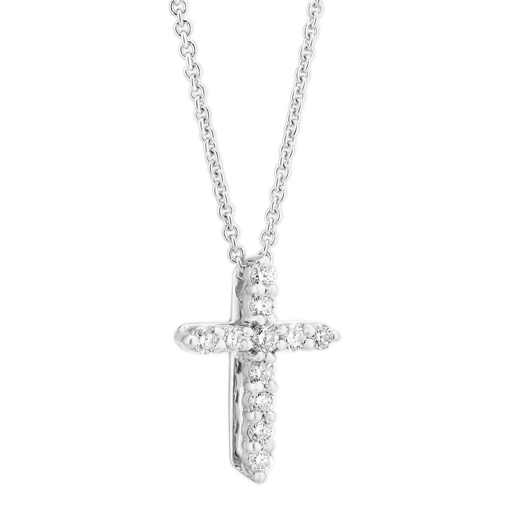Diamond Cross Necklace in White Gold, 0.14 cttw