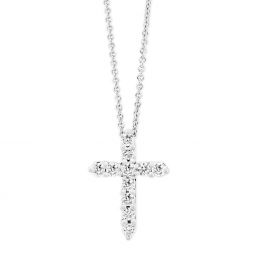 Diamond Cross Pendant Necklace in White Gold, 0.26 cttw